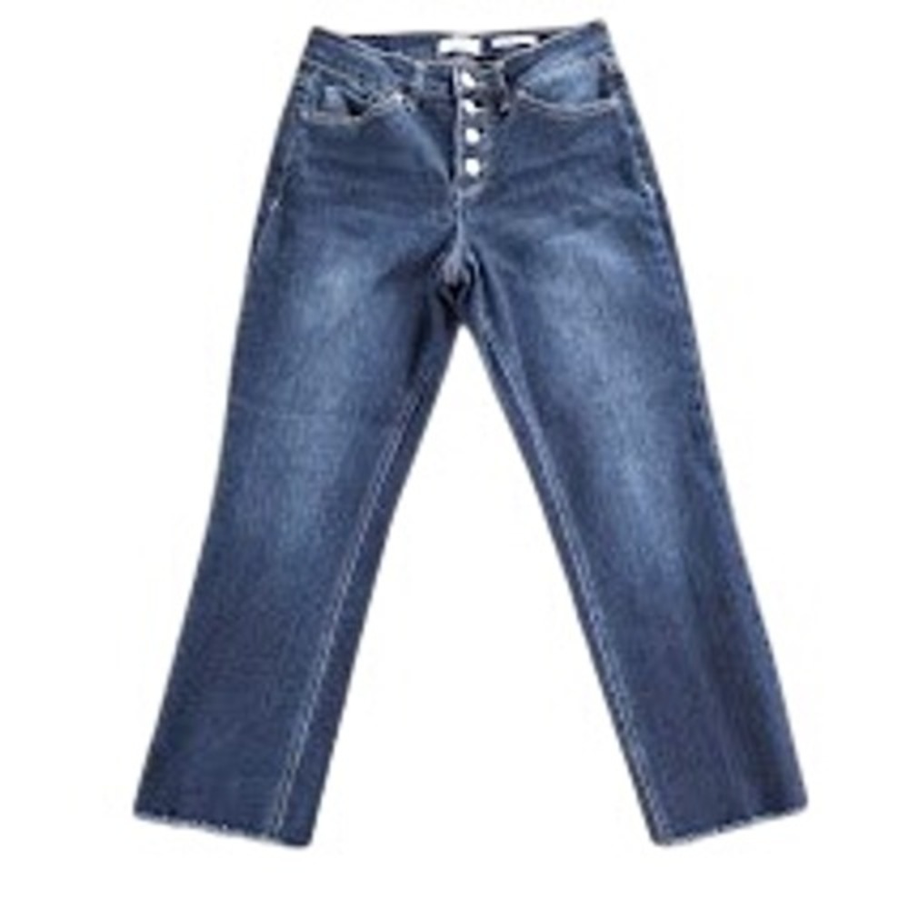 Royalty for Me Petite 10P‎ High Rise Straight Jeans Dark Wash Raw Hem Button Fly